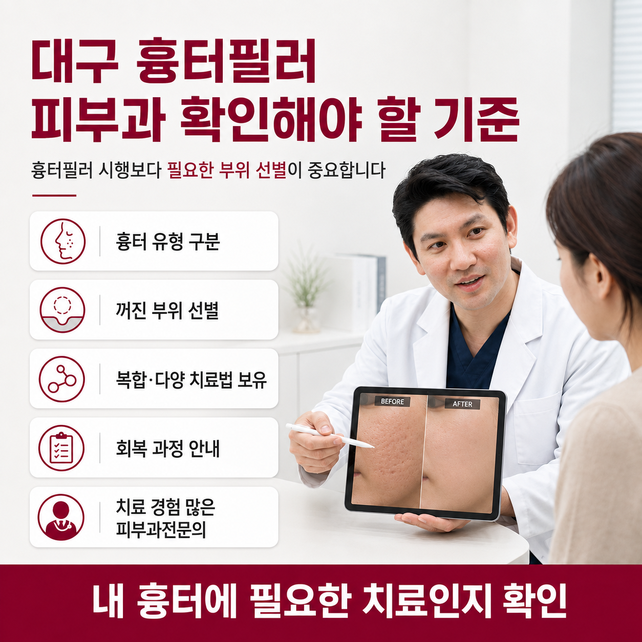 대구 흉터필러 피부과 흉터 유형과 복합 치료 경험을 확인하는 전문의 상담 장면
