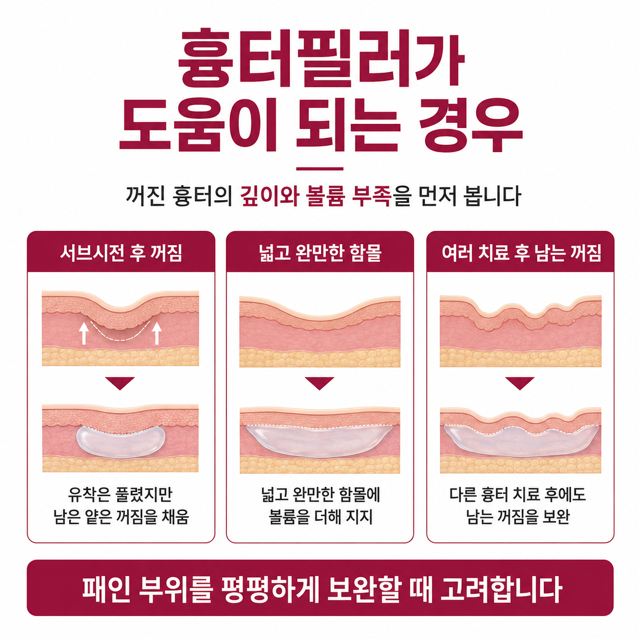 대구 흉터필러를 고려할 수 있는 롤링 흉터와 서브시전 후 남은 함몰
