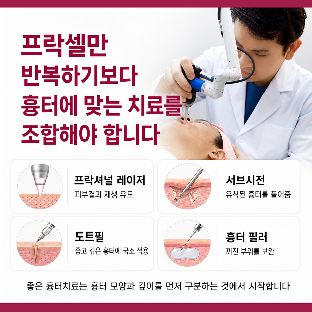 대구여드름흉터치료에서 프락셔널 레이저 서브시전 도트필 흉터 필러를 조합하는 과정