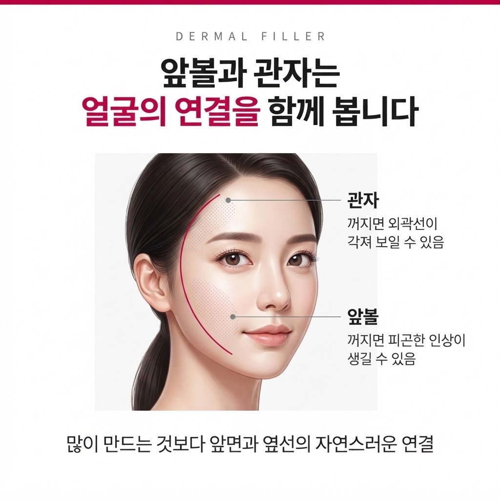 앞볼 관자 필러 얼굴 연결과 윤곽 기준
