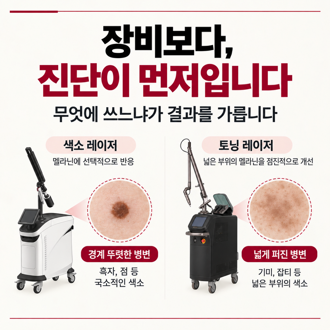 대구기미잡티피부과에서 장비보다 진단과 치료 순서가 중요하다는 안내 이미지