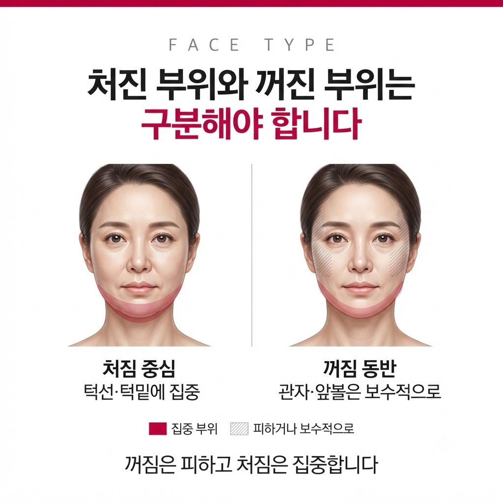 슈링크 시술에서 처진 부위와 꺼진 부위를 구분하는 얼굴형 가이드