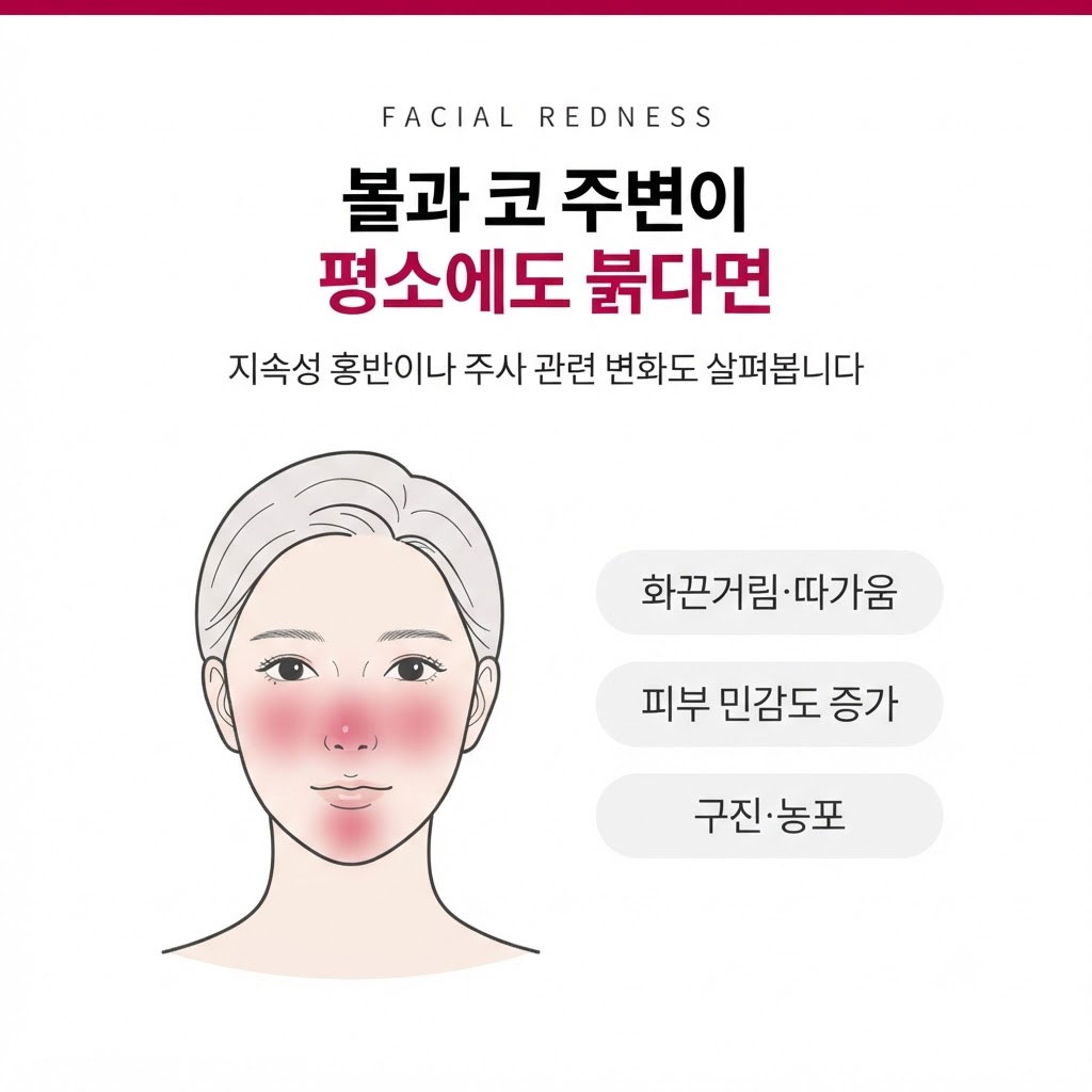 볼 코 주변 지속성 홍반과 주사 피부 특징