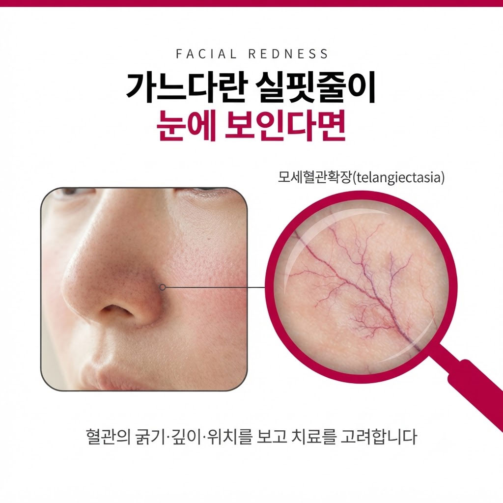 대구안면홍조레이저 치료 전 볼 코 주변 모세혈관확장 확인