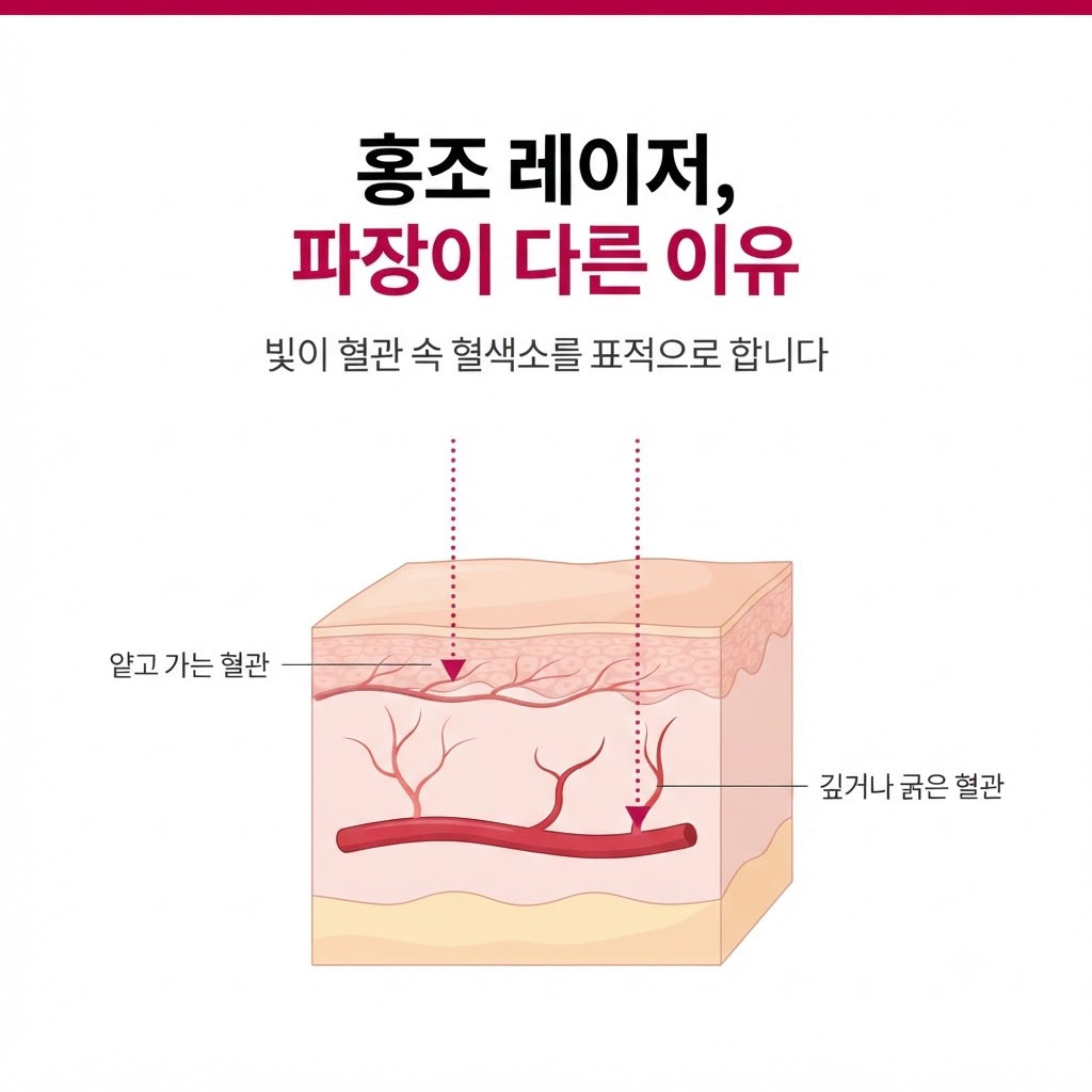 대구안면홍조레이저 파장에 따라 혈관 깊이와 굵기를 고려하는 원리
