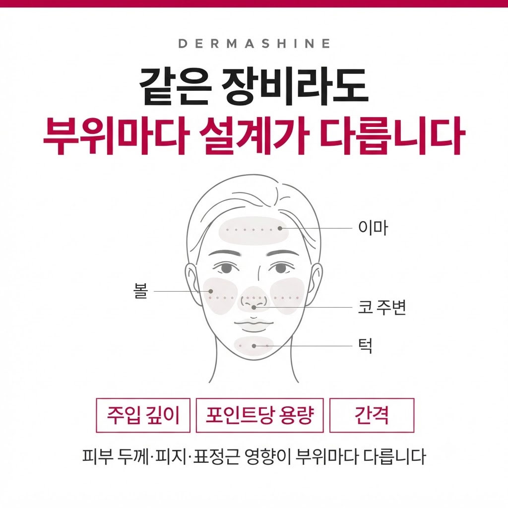 더마샤인 물광주사 주입 깊이 용량 간격 원리 인포그래픽