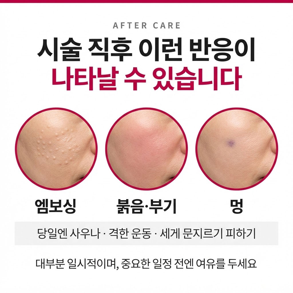 물광주사 후 엠보싱 붉음 멍 붓기와 시술 후 관리 안내