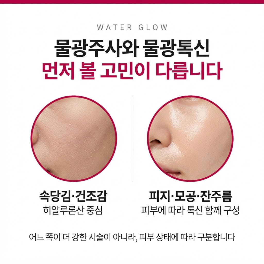 히알루론산 물광주사와 물광톡신의 피부 고민별 차이