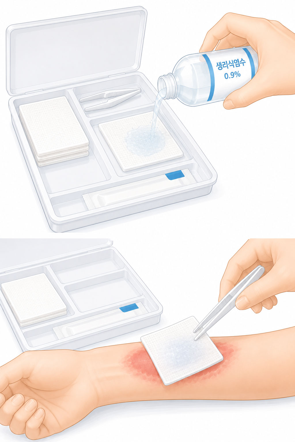 생리식염수 거즈를 이용한 화상 쿨링