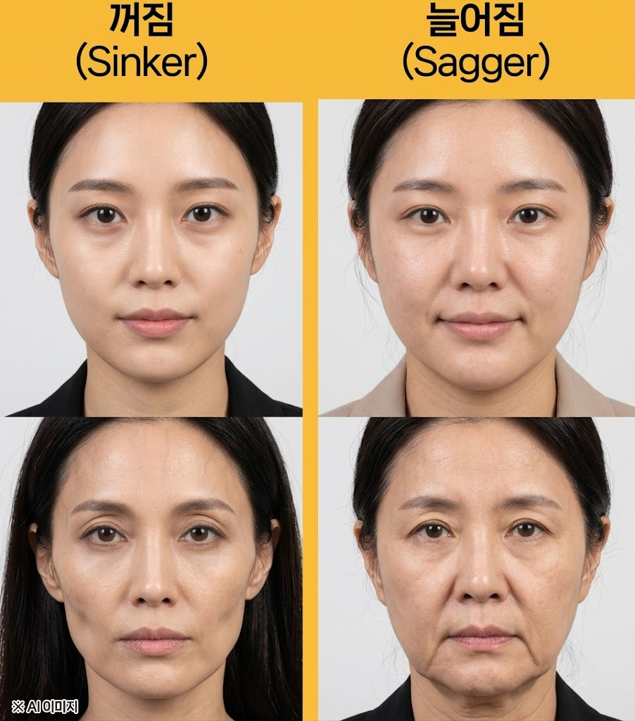 Sinker 타입과 Sagger 타입 얼굴 노화 유형 비교