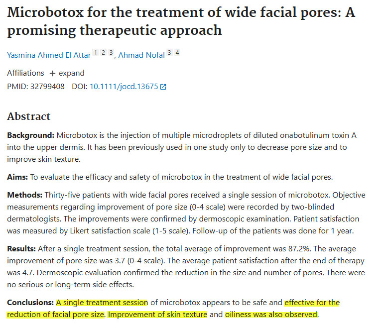 대구스킨보톡스 모공 microbotox wide facial pores 논문